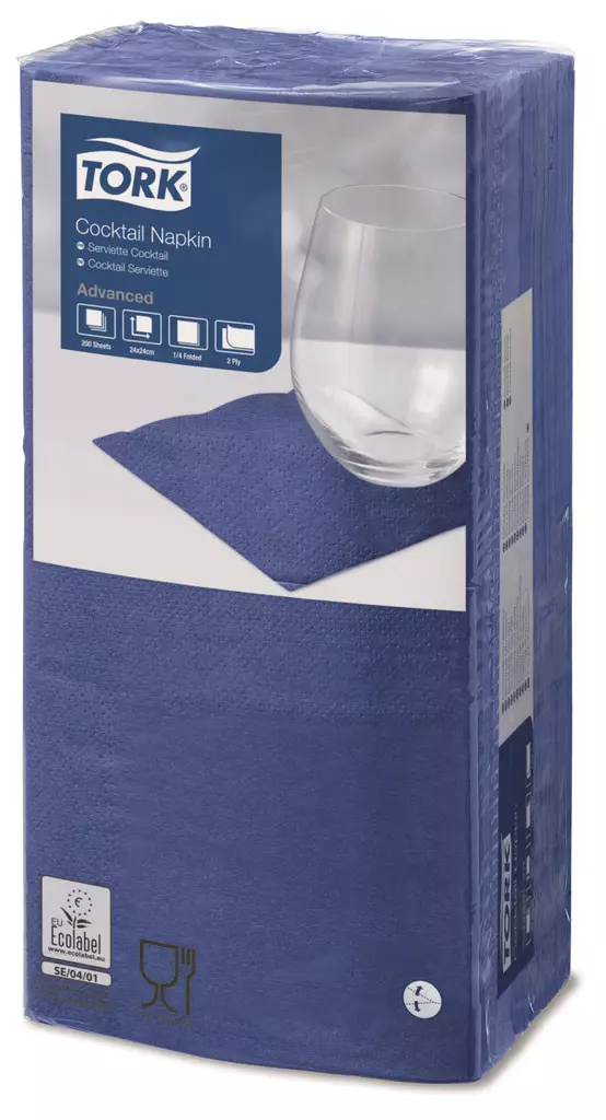 Lautasliina 24x24cm TORK Cocktail Tummansininen, 2-krs, 200kpl/pkt - Lautasliinat, Servetit - 477825 - 1