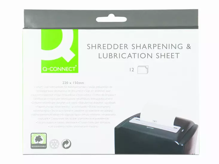 Paperituhoojan terän teroitus- ja voiteluarkki Q-Connect/12 - Paperintuhoojat - 268305 - 1