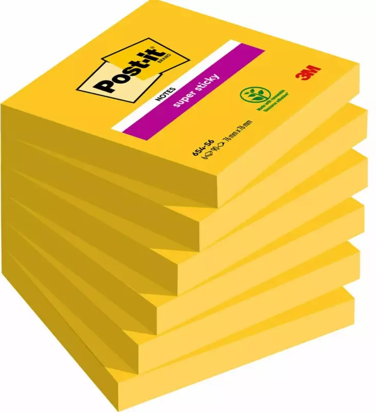 Post-it® Super Sticky -Viestilaput, Ultra Värit, 76 mm x 76 mm, 90 Arkkia/Lehtiö, 6 Lehtiötä/Pakkaus - Viestilaput, muistilaput, kuutiot - 52005 - 1