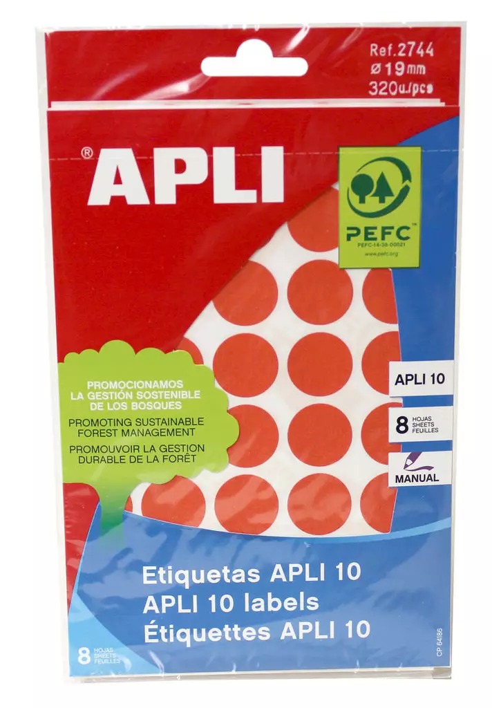 Tarraetiketti 19mm APLI pyöreä punainen - Tarra-etiketit - 127575 - 1