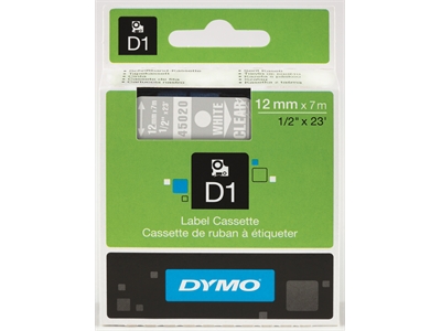 Tarrakasetti Dymo D1 polyesteri 12mm kirkas/valkoinen - Dymo tarrakirjoittimet ja tarrateipit - 254125 - 1