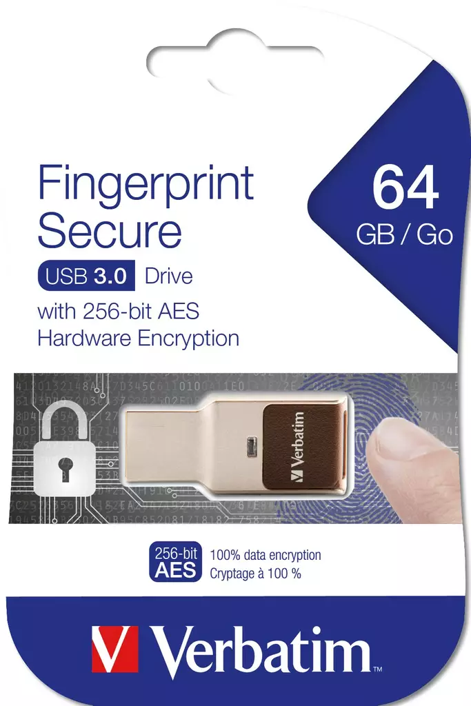 Verbatim Fingerprint Secure Drive USB 3.0 muistitikku 64GB, Hopea - Muistitikut, CD-, DVD-levyt - VER32955 - 1