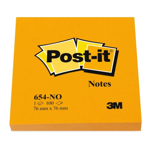 Viestilappu Post-it 654 76X76mm orange - Viestilaput, muistilaput, kuutiot - 7100172735 - 1