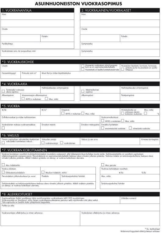 Vuokrasopimuskaavake A4 2-os asuinhuoneistolle - Kirjoituspaperit ja lomakkeet, kortistot - 102255 - 1