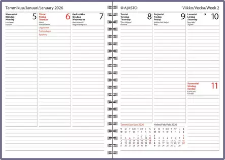 Ajasto Diario Vertical 2026 pöytäkalenteri liila 130 x 185 mm - Pöytäkalenterit - 2676240526 - 2