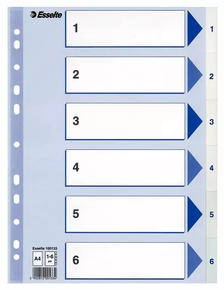 Hakemisto muovia A4 1-6 PP Esselte - Hakemistot, rekisterit - 112296 - 2