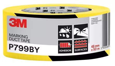 Huomioteippi, 48mm x50m, keltainen-musta - Huomio- ja pakkausteipit - 7100233936 - 1