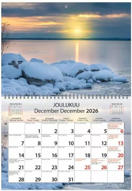Ajasto Maisemakalenteri 2026 seinäkalenteri 290 x 420mm - Seinäkalenterit - 2670311026 - 2