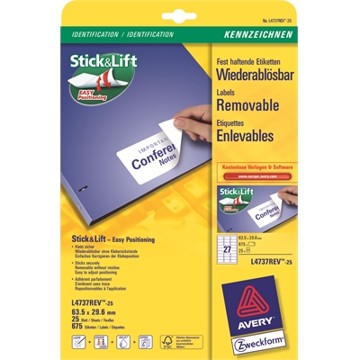 Monitoimitarra Avery L4737 irrotettava 63,5x29,6/675 - Paperitarra-arkit A5, A4 - 236716 - 1