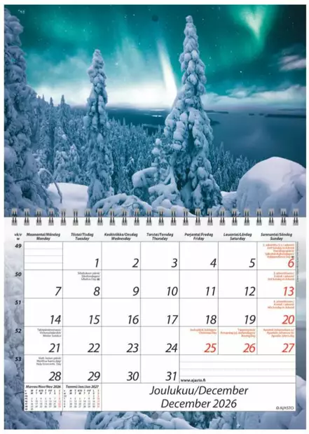 Ajasto Suomi seinäkalenteri 2026 A5 - Seinäkalenterit - 2670330126 - 2