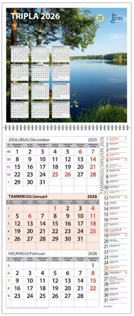 Ajasto Tripla 2026 seinäkalenteri 290 x 415mm - Seinäkalenterit - 2671321126 - 2