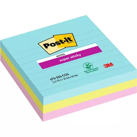 Viestilappu Post-it Super Sticky 101x101 mm viivat 3 kpl - Viestilaput, muistilaput, kuutiot - 81536 - 1