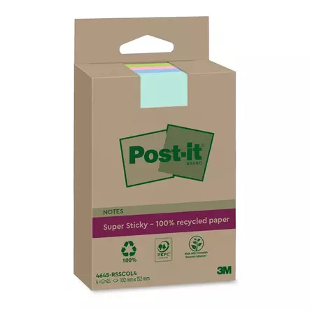 Viestilappu Post-it Super Sticky 102x152mm pastelli 4 kpl - Viestilaput, muistilaput, kuutiot - 236556 - 1