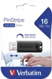 Muistitikku Verbatim USB 3.0 PinStripe 16GB, musta - Muistitikut, CD-, DVD-levyt - VER32736 - 1