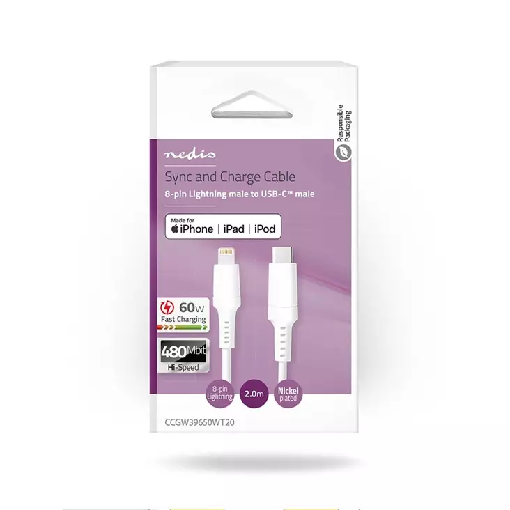 Datakaapeli Apple lightning 2m - Näyttö- ja videokaapelit - 394696 - 1