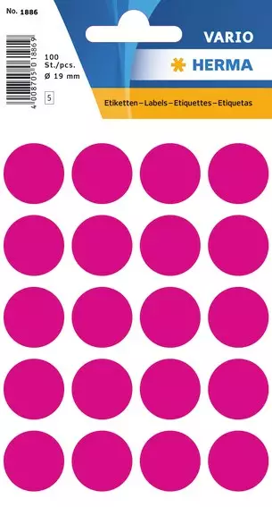 Herma etiketti ø19 pinkki (100kpl) - Paperitarra-arkit A5, A4 - HER1886 - 1