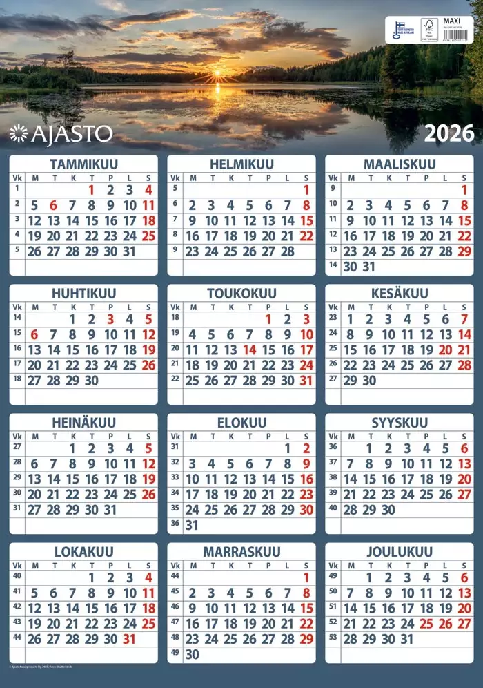 Ajasto Maxi 2026 seinäkalenteri 520 x 740mm - Seinäkalenterit - 2671623026 - 1