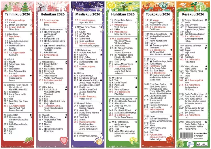 Ajasto Neljä Vuodenaikaa 2026 seinäkalenteri 490 x 350mm - Seinäkalenterit - 2671629026 - 3