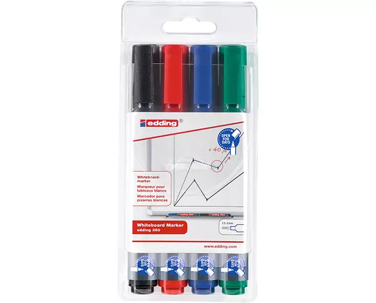 EDDING 360/4 4-V VALKOTAULUKYNÄSARJA - Valkotaululutussit - 65706 - 1