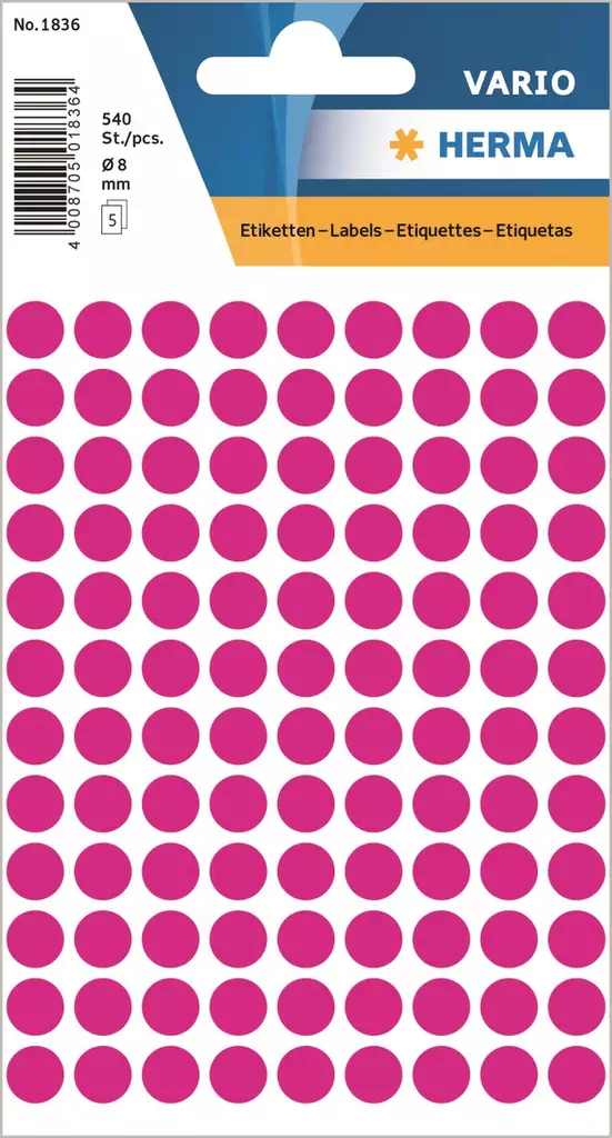 Herma etiketti ø8 pinkki - Paperitarra-arkit A5, A4 - 1836 - 1