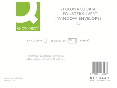 Ikkunakuori Q-Connect E5 100g tarra valk/25 - Kirjekuoret - 240226 - 1