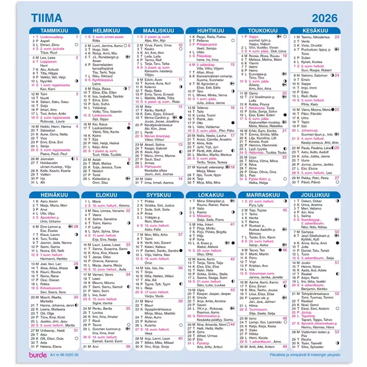Kalenteri 2026 Seinälehti Tiima - Taulukkoalmanakat - 398076 - 1