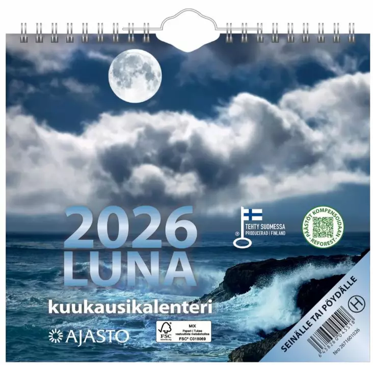 Ajasto Luna 2026 seinäkalenteri 200 x 180mm - Seinäkalenterit - 2671601026 - 1