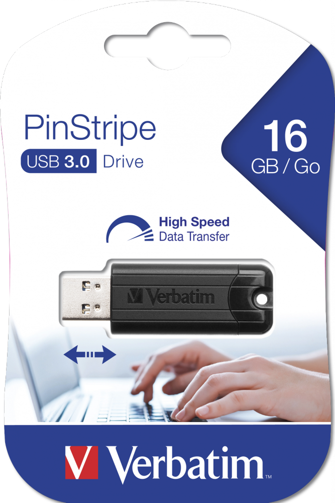 Muistitikku Verbatim USB 3.0 PinStripe 16GB, musta - Muistitikut, CD-, DVD-levyt - VER32736 - 1