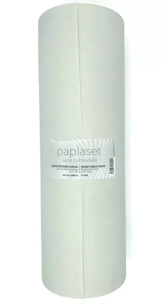 Paplaset tutkimuspöytäpaperi 200mx50cm luonnonvalkoinen, 1 kpl=2 rullaa - Suojaliinat, pefletit, kasvopyyhkeet - 11106 - 1