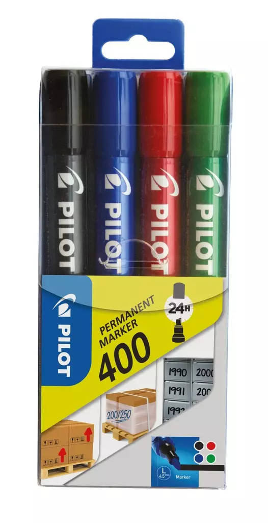 Pilot Permanent Marker 400 Viisto kärki 4-värisarja - Merkkauskynät, -tussit - 501466 - 2