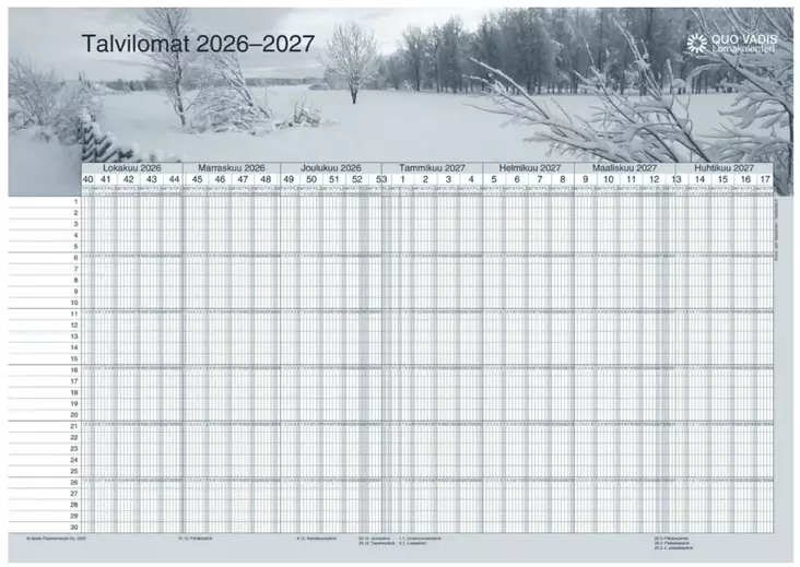 Ajasto Quo Vadis Lomakalenteri 2026–2027 seinäkalenteri 420 x 297mm - Seinäkalenterit - 2674680026 - 1