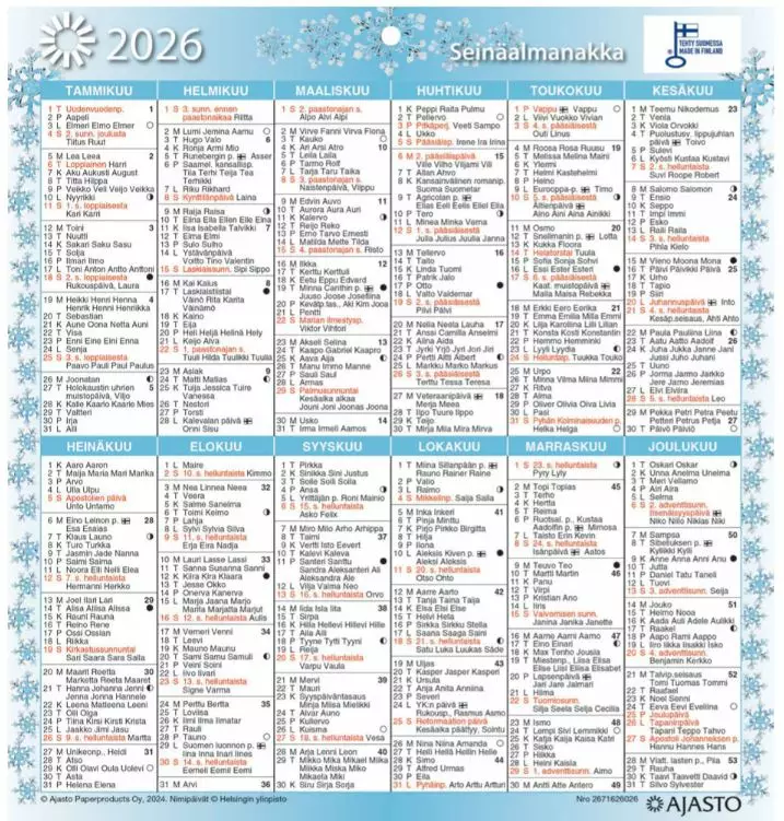 Ajasto Seinäalmanakka 2026 julistekalenteri 197 x 210mm - Seinäkalenterit - 2671626026 - 1