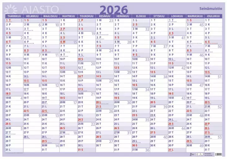 Ajasto Seinämuistio 2026 seinäkalenteri 850 x 590mm - Seinäkalenterit - 2671627026 - 1