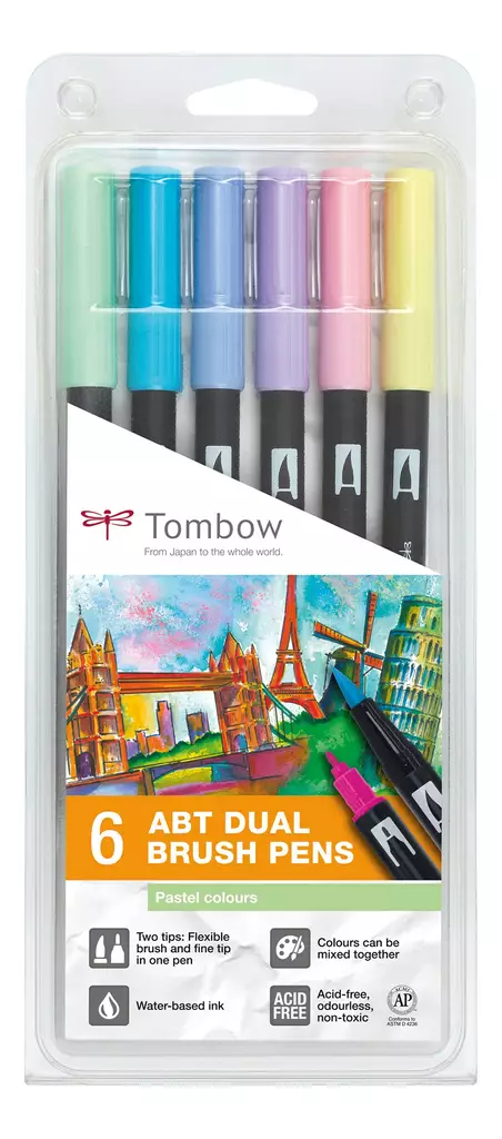 Tombow ABT Dual Brush 6P-2 Pastel (6) - Taidekynät - TOM11066 - 1
