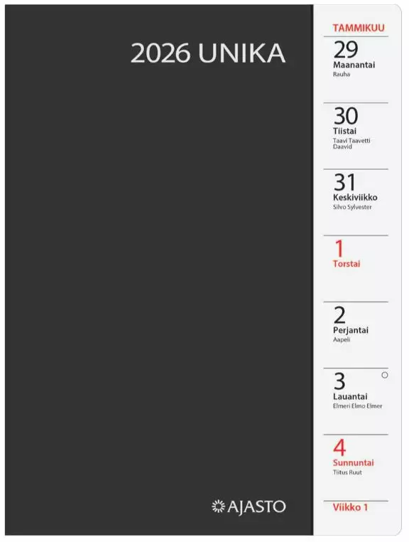 Ajasto Unika 2026 pöytäkalenteri musta 148 x 210mm - Pöytäkalenterit - 2676226026 - 1