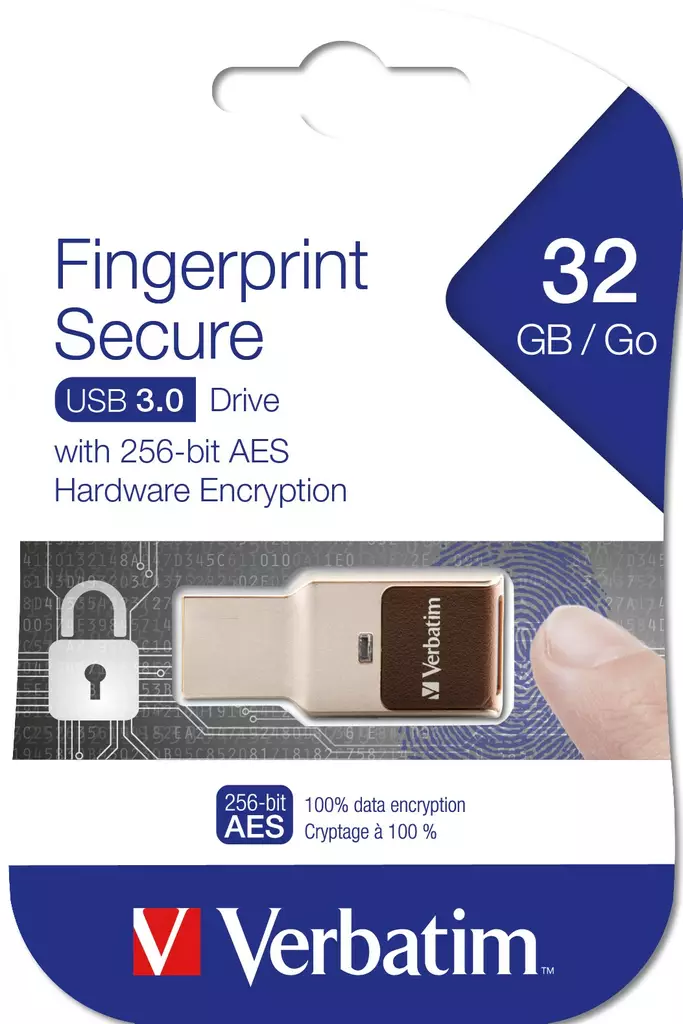 Verbatim Fingerprint Secure Drive USB 3.0 muistitikku 32GB, Hopea - Muistitikut, CD-, DVD-levyt - VER32956 - 1