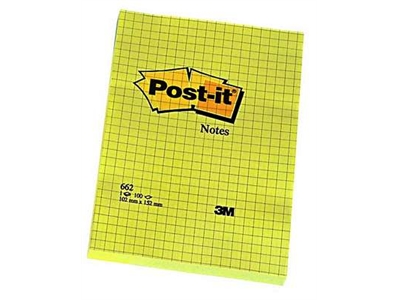 Viestilappu Post-it 662 102X152mm ruudutettu keltainen - Viestilaput, muistilaput, kuutiot - 236646 - 1
