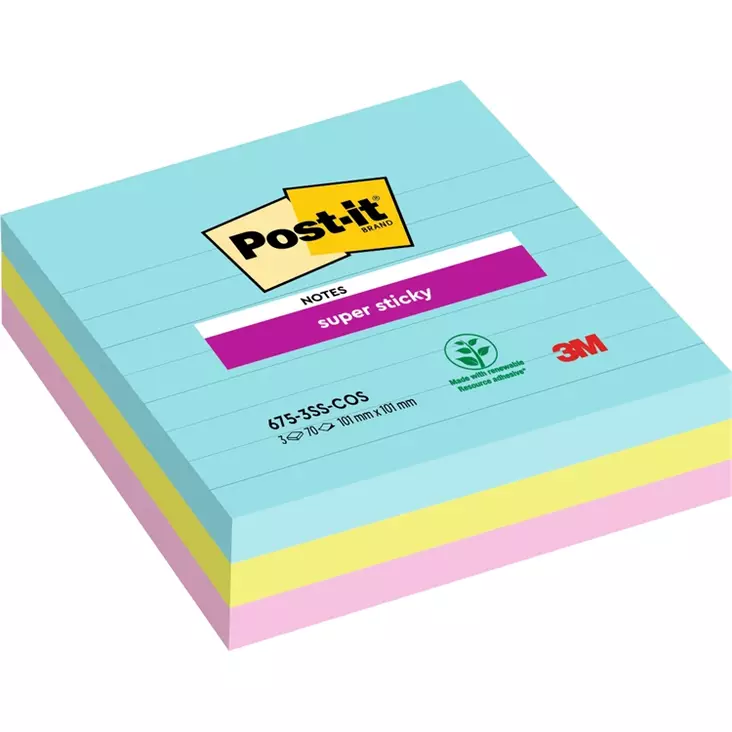 Viestilappu Post-it Super Sticky 101x101 mm viivat 3 kpl - Viestilaput, muistilaput, kuutiot - 81536 - 1