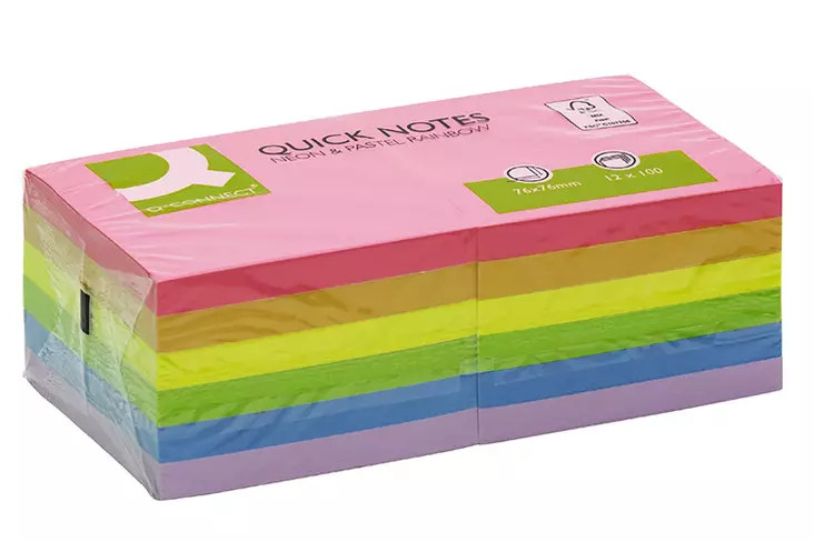 Viestilappu Q-Connect värilajitelma 76x76mm 12 nidettä - Viestilaput, muistilaput, kuutiot - 17236 - 1