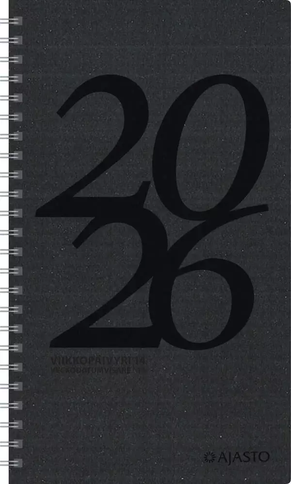 Ajasto Viikkopäivyri 14 Eko 2026 pöytäkalenteri musta 120 x 210mm - Pöytäkalenterit - 2676228116 - 1