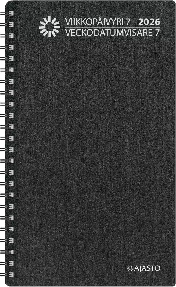 Ajasto Viikkopäivyri 7 2026 pöytäkalenteri tummanharmaa 120 x 210mm - Pöytäkalenterit - 2676228416 - 1