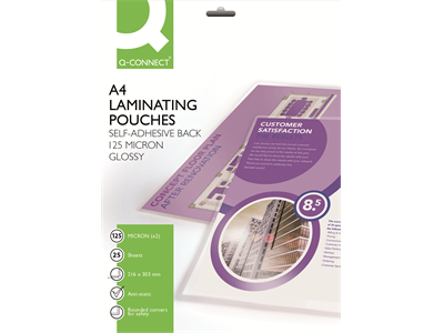Laminointitasku Q-Connect A4 125 mic/25 itseliimautuva - Kuumalaminointitaskut - 299437 - 1