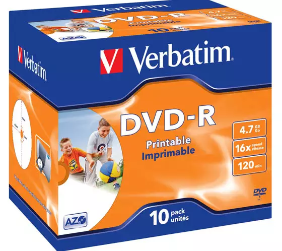 DVD-R Verbatim Wide Inkjet Printable 4,7 GB 16x jewelcase - Muistitikut, CD-, DVD-levyt - 52377 - 1