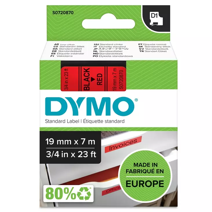 Tarrakasetti DYMO D1 19 mm punainen/musta - Dymo tarrakirjoittimet ja tarrateipit - 65357 - 1