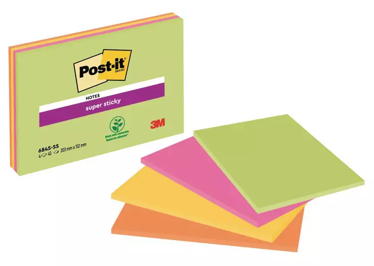 Post-it® Super Sticky Meeting Notes viestilappu A5, 4 nidettä - Viestilaput, muistilaput, kuutiot - 7100234637 - 1