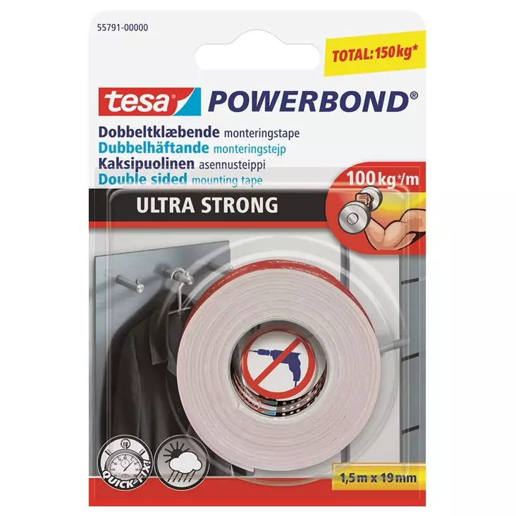 Asennusteippi tesa 55791 ultra strong 19mmx1,5m 2-puolinen - Pakkaus-, ilmastointiteipit, tarranauhat - 631517 - 2