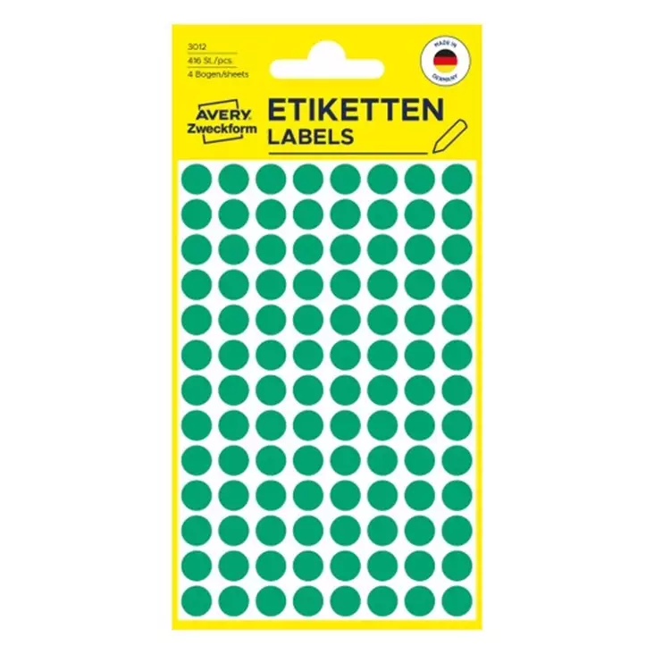 AVERY 3012 8MM PYÖREÄ VIHREÄ TARRA/416 - Tarra-etiketit - 85777 - 1