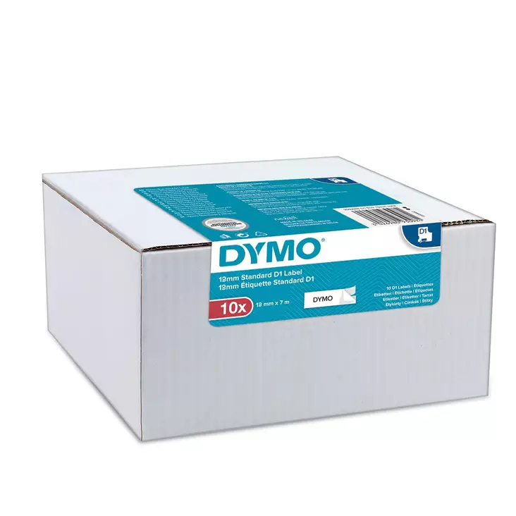 Dymo 12mm valk/musta teippikasetti 10kpl - Dymo tarrakirjoittimet ja tarrateipit - 2093097 - 1