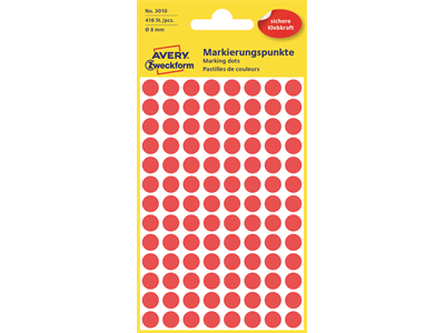 Etiketti Avery 3010 8/416 pyöreä punainen - Tarra-etiketit - 225727 - 1