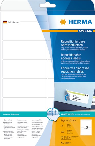 Herma irrotettava tarra 99,1x42,3 (300) - Paperitarra-arkit A5, A4 - HER10017 - 1